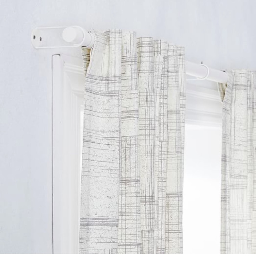 Mid-Century Cotton Canvas Etched Grid Curtain, Set of 2, Slate, 48"x96"